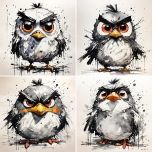 4 angry funny cartoon birds